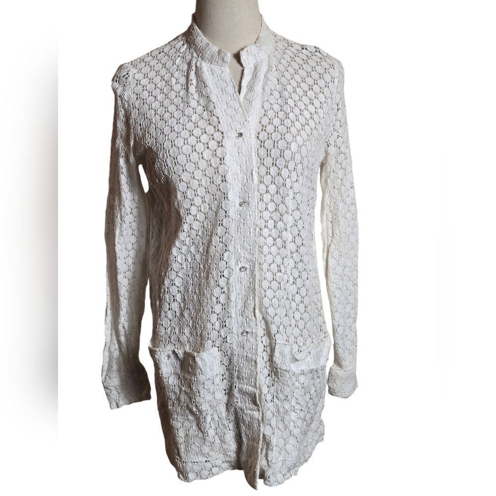 Vintage Lace Cardigan or Blazer with Clear Bead Buttons